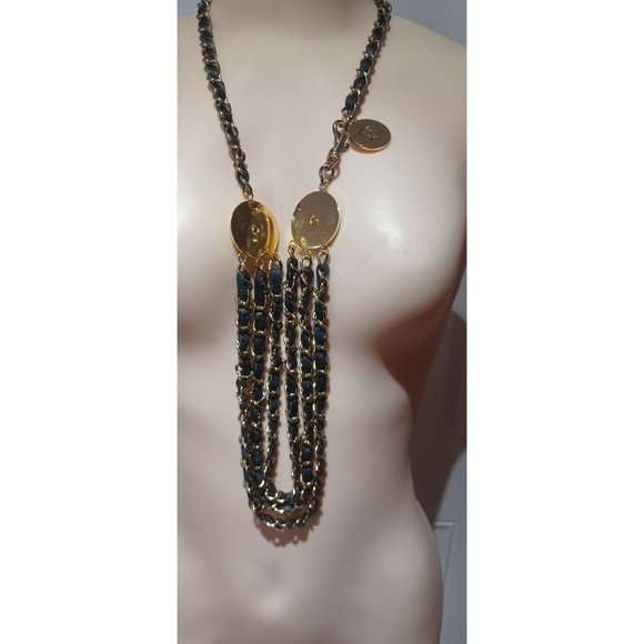 CHANEL VINTAGE Rue 31 Cambon Gold Chain Tri-Belt. Black Leather. - Picture 7 of 11